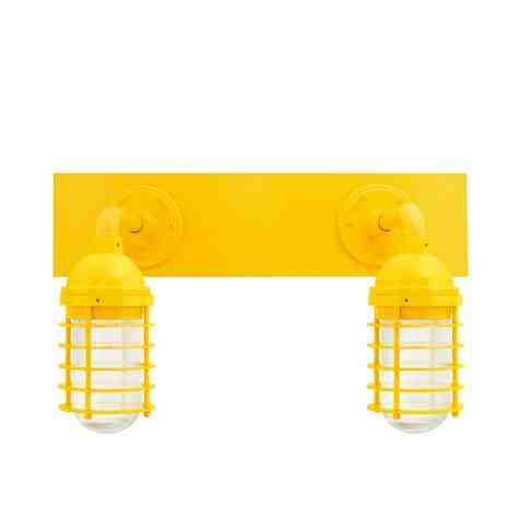 Static Ring LED Double Vanity Light, Straight Arm Mounting, 500-Buttery Yellow, RIB-Ribbed Glass