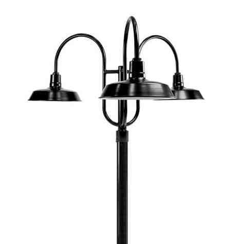 16" The Original™, 100-Black, 3-Light Post Mount, 100-Black, Smooth Direct Burial Pole, 100-Black