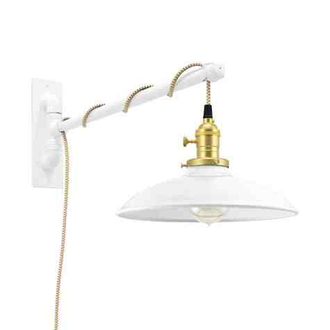Sinclair Swing Arm Sconce, 200-White, Brass Socket with Knob Switch, Arm in 200-White, CSGW-Gold & White Cloth Cord, Nostalgic Edison-Style 40W Victorian Bulb