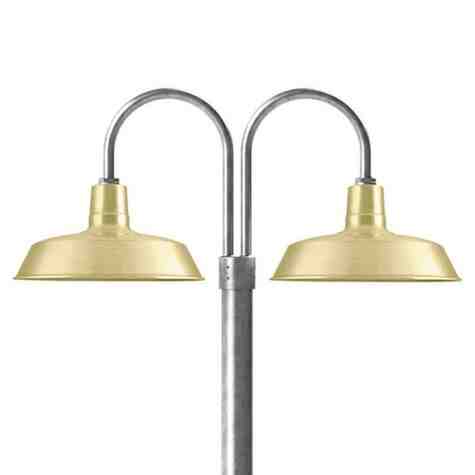 16" The Original™, 997-Natural Raw Brass, Double Post Mount, 975-Galvanized, Smooth Direct Burial Pole, 975-Galvanized