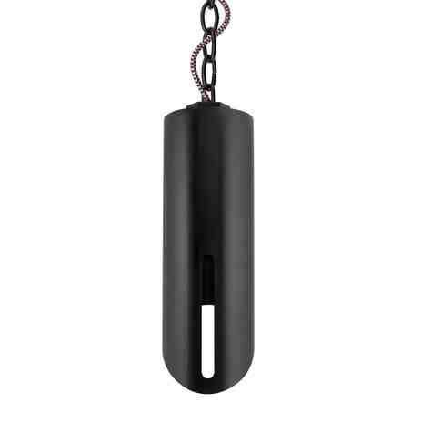 Small Milan Chain Hung Pendant, 100-Black, Black Chain with CSBP-Black & Pink Cloth Cord, Standard Single Slot, Shown with Edison Bulb