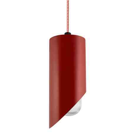 Milan LED Pendant, 400-Barn Red, CSRW-Red & White Cloth Cord, RIB-Ribbed Glass