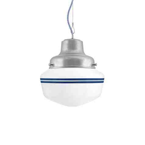 Primary Schoolhouse LED, 975-Galvanized, Small Glass, Double Painted Band, 700-Royal Blue, CSUW-Blue & White Cloth Cord