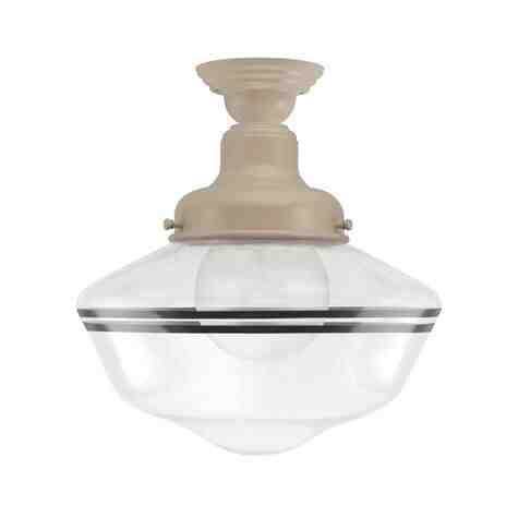 Primary Schoolhouse Semi-Flush Mount Light, 607-Taupe, Large Clear Glass, Double Painted Band, 100-Black