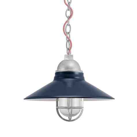 14" Cleveland, 705-Navy, CGG-Standard Cast Guard, 975-Galvanized, RIB-Ribbed Glass, CRZ-Red Chevron Cord, Mounting in 975-Galvanized