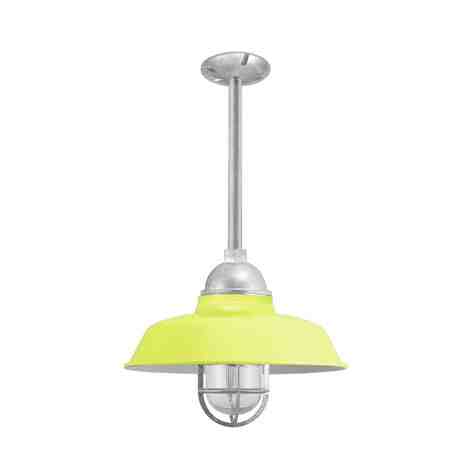 12" Rochester, 380-Chartreuse, CGG-Standard Cast Guard, 975-Galvanized, RIB-Ribbed Glass, Mounting in 975-Galvanized