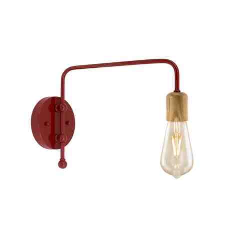 Downtown Minimalist Wooden Socket Swing Arm Sconce, 400-Barn Red, G66 Arm, Oak Wood, Shown with LED ST19 Bulb