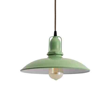 12" Sinclair Spoke Top Pendant, 320-Fern Green, With Arms, No Key, CSBB-Black & Brown Chevron Cloth Cord, Nostalgic Edison-Style 1910 Era 60 Watt Light Bulb