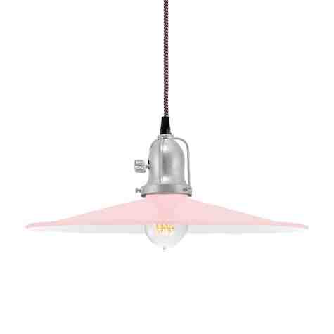 15" Conoco Spoke Top Pendant, 480-Blush Pink, Cup in 975-Galvanized, With Arms, Paddle Switch, CSBP-Black & Pink Cloth Cord, Nostalgic Edison-Style Victorian 40 Watt Light Bulb