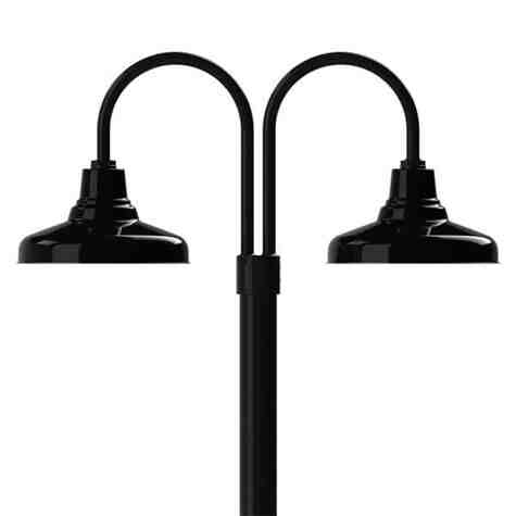14" Union LED, 100-Black, Double Post Mount, 100-Black, Smooth Direct Burial Pole, 100-Black