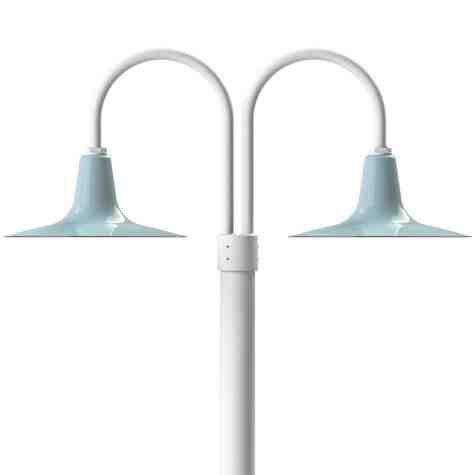 16" Sterling LED, 765-Porcelain Delphite, Double Post Mount, 200-White, Smooth Direct Burial Pole, 200-White