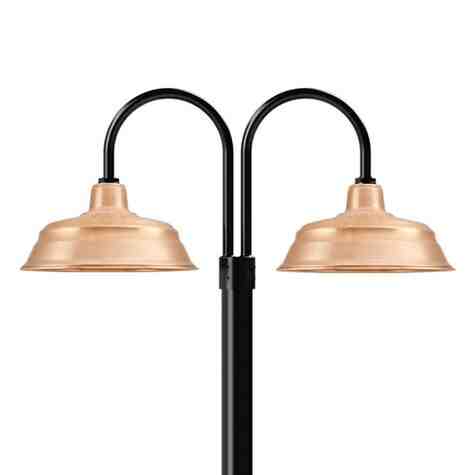 15" Bomber LED, 995-Natural Raw Copper, Double Post Mount, 100-Black, Smooth Direct Burial Pole, 100-Black