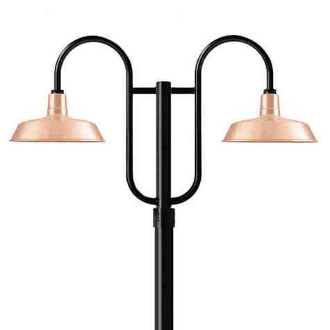 14" The Original™ LED, 995-Natural Raw Copper, Double Decorative Post Mount, 100-Black, Smooth Direct Burial Pole, 100-Black