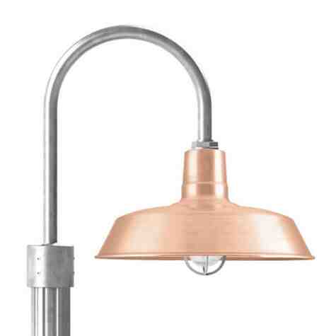 16" The Original™ LED, 995-Natural Raw Copper, Single Post Mount, 975-Galvanized, Fluted Direct Burial Pole, 975-Galvanized, CGG-Standard Cast Guard, 975-Galvanized, FST-Frosted Glass