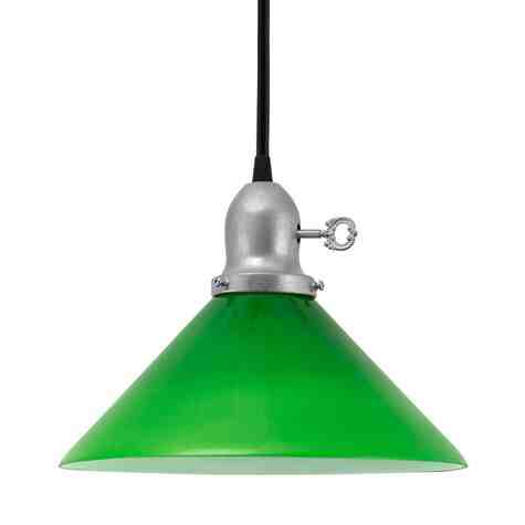 Homestead Pendant, Green Glass, Cup in 975-Galvanized, No Arms, Turn Key Switch, SBK-Standard Black Cord