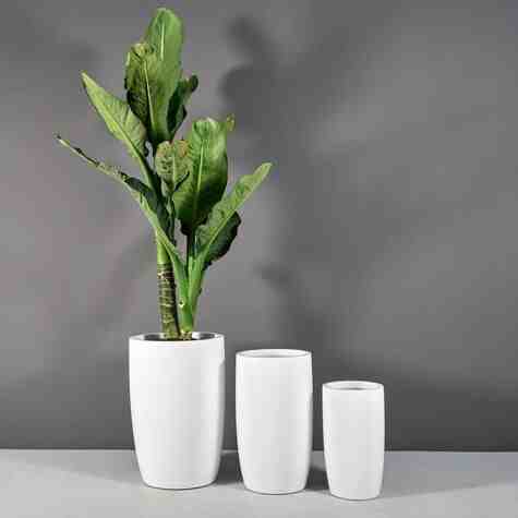 Jay Scotts Fiberglass Lisbon Tapered Round Planter, Matte White
