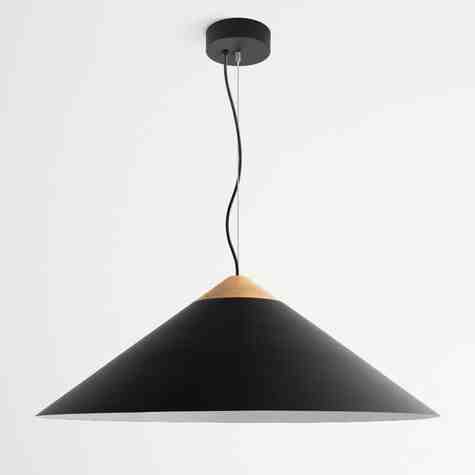 32" Isos LED Cone Studio Pendant Light, 100-Black, Optional Wood Top, Maple Wood, Standard Black Cord