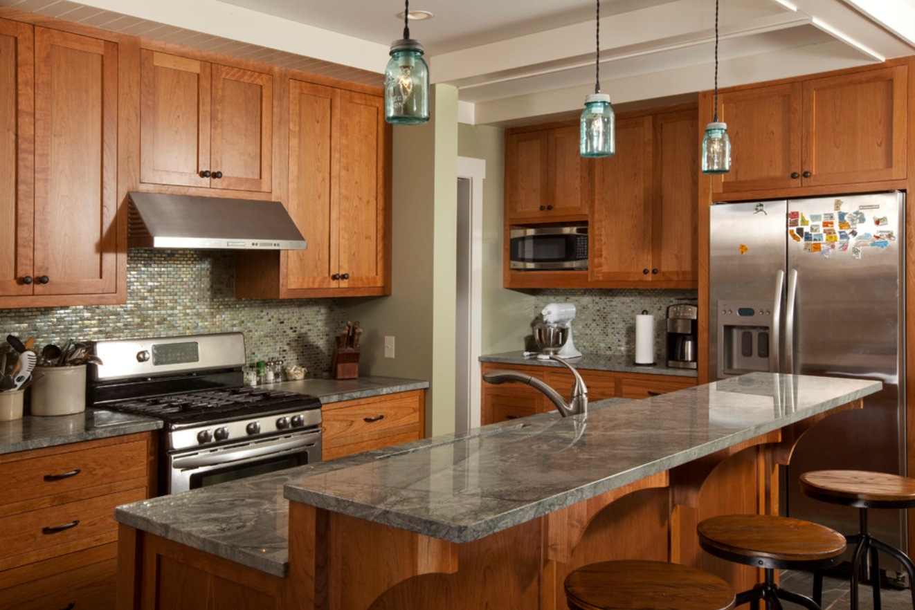 vintage industrial ball jar pendants kitchen