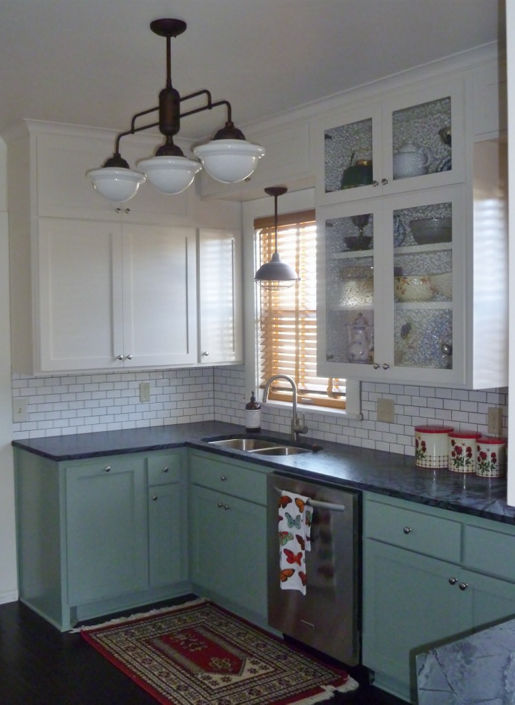 schoolhouse lights in kitchen