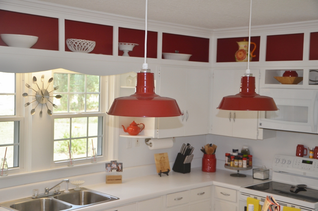 Red pendant lights for deals kitchen island