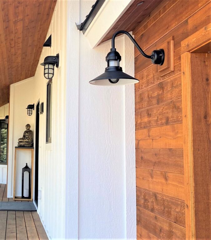 residential exterior garage Wallaby LED Gooseneck Light 14in 105 Textured Black G26arm Frosted Glass Dusk to dawn 2