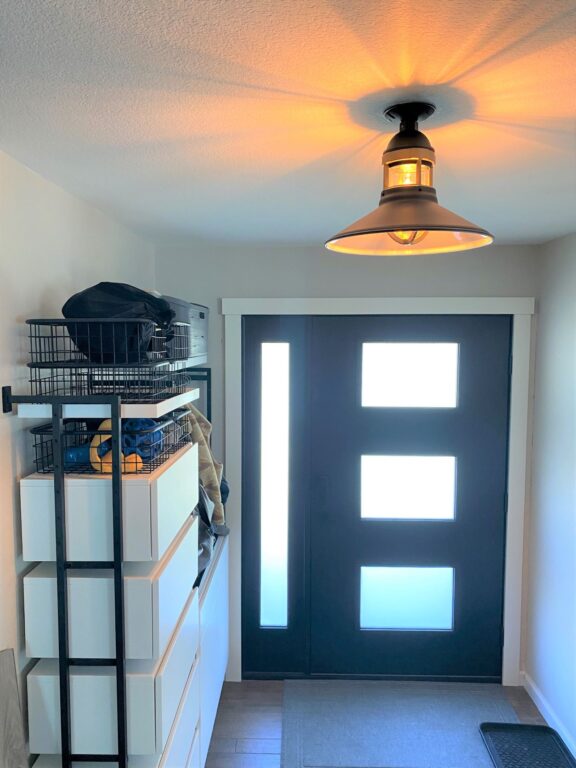 residential interior laundry light Wallaby Flush Mount Pendant 14in 105 Textured Black 998 Weathered Brass on