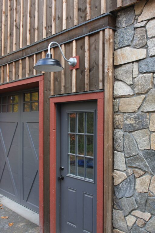 16 residential exterior barn lighting Bomber Gooseneck 15in 100 Black G11arm 975 Galvanized Decorative Backing Plate