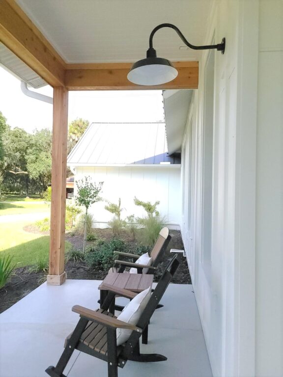porch with lights 2 residential exterior porch Original Warehouse Gooseneck Light 16in 150 Black G22arm 150 Black