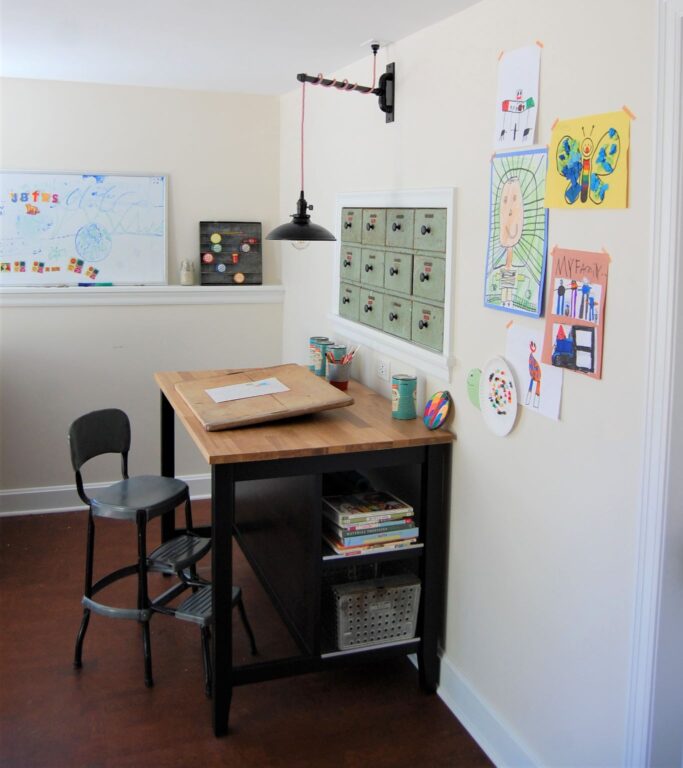 pagliaro 06 residential interior craft room lighting Sinclair Swing Arm Sconce 100 Black Red Chevron Cord Black Paddle Switch