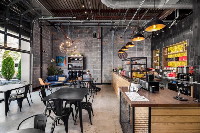 Biggerstaff Brewing 3 commercial interior bar restaurant brewery Loma Pendant Light 16in 105 Textured Black 930 Painted Aged Brass SBK