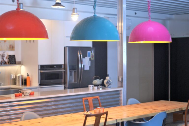 Modern Pendants Gooseneck Lights For Kitchen Project Inspiration   DSC00005 Residential Interior Dining Kitchen Lighting Loma Pendant 28in 490 Magenta 420 Orange 390 Teal 570 Sunflower Shade Interior Grey Cloth Cord 768x514 