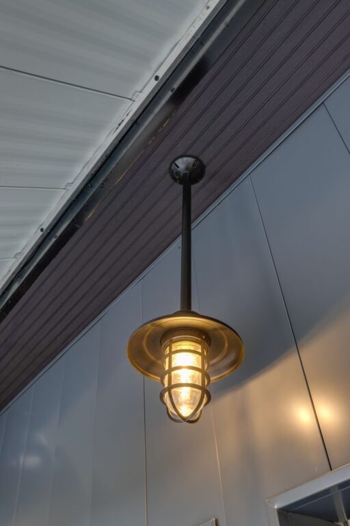 IMG 5511 fused commericial interior bar brewery atomic industrial guard stem pendant warehouse shade on standard cast guard clear glass