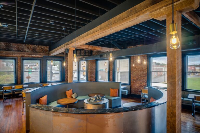 IMG 5579 fused commercial interior bar lounge downtown minimalist cord pendant 997 raw brass on SBK standard black cord