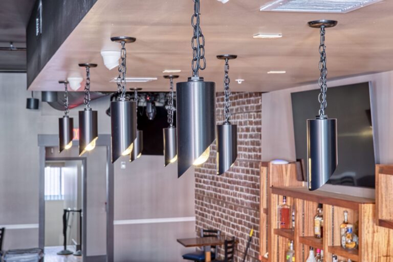 007 commercial interior bar lighting Milan Cylinder LED Chain Hung Pendant 100 Black Single Standard Slot SBK Clear Glass