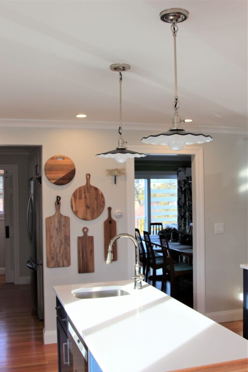 IMG 7626 residential interior kitchen lighting Fluted Shade Stem Loop 12in 100 Black Black Cotton Twist Cord Nickel Knob Switch 12in stem