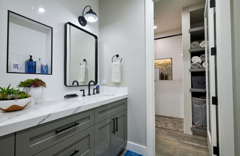 DJBPhoto2204011718 residential interior lighting bath vanity Austin Wall Sconce 8in 100 Black