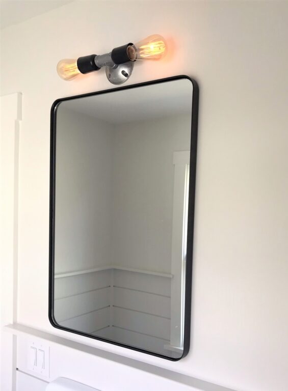 image1 residential interior bathroom lighting vanity Downtown Minimalist Double Sconce 975 Galvanized Cup 100 Black 1910 Edison Bulb 2