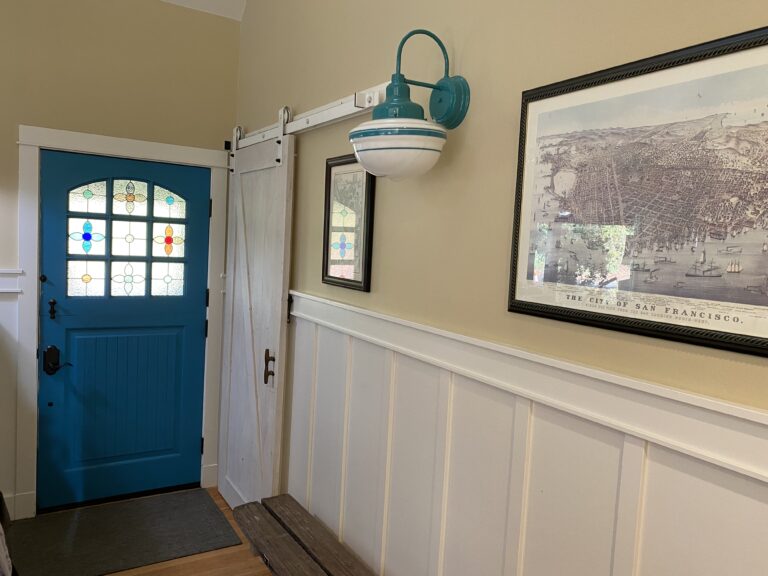 IMG 3256 residential interior entryway lighting acorn led schoolhouse sconce opaque 390 teal