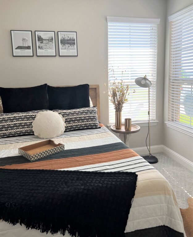 Image residential interior lighting bedroom Sinclair Floor Lamp 105 Textured Black Stem 997 Raw Brass SBK Plug Switch 100 Black