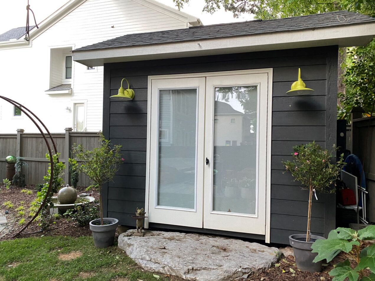 Wall Sconces Add Fun Splash of Color to Outdoor Shed