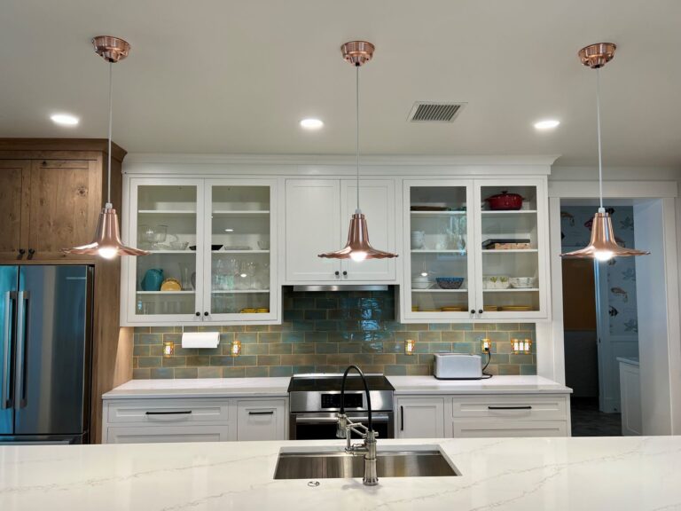 IMG 2871 residential interior lighting kitchen Seaside LED Pendant 14in 995 Raw Copper CSW Copper Hex Cover Domed Lens