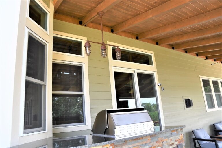 DSC 1355 residential exterior porch lighting Alliance 3 Light Chandelier 605 Rust 24in Stem Hang straight CGG 605 Rust Clear Glass