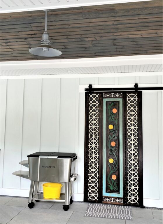IMG 2829 residential exterior lighting porch patio outdoor kitchen Cherokee Uplight Stem Mount Pendant 16in 975 Galvanized 12in Stem Clear Glass