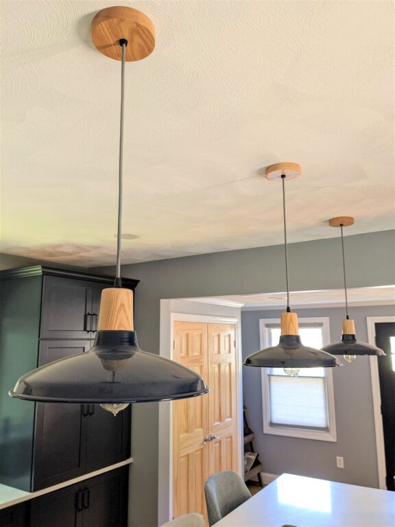 Kitchen 5 Residential Interior Lighting island Marathon Wooden Top Pendant 14in Ash Wood 705 Navy Grey cloth Ash Canopy