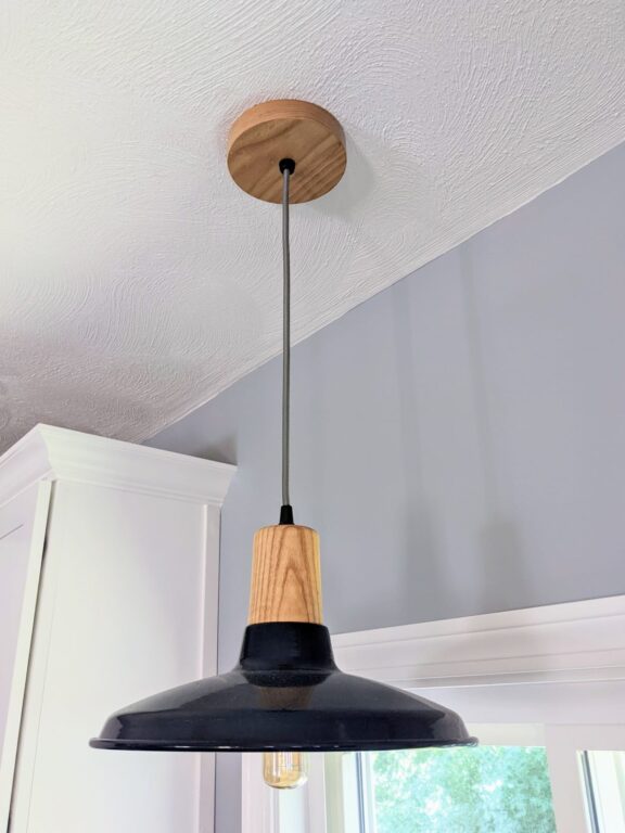 Kitchen 6 Residential Interior Lighting island Marathon Wooden Top Pendant 12in Ash Wood 705 Navy Grey cloth Ash Canopy