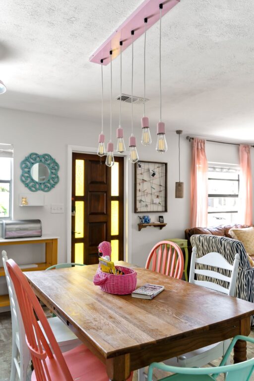 BarnLight8 residential interior lighting kitchen dining Downtown Minimalist 6 Light Chandelier 480 Blush Pink SWH