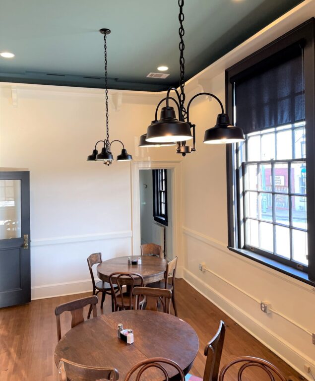 35E6D5D4 1FB1 4873 890F C5264E2F7165 commercial interior restaurant diner lighting Calico Chandelier 3 Light 106 Matte Black 5 Feet Chain SBK
