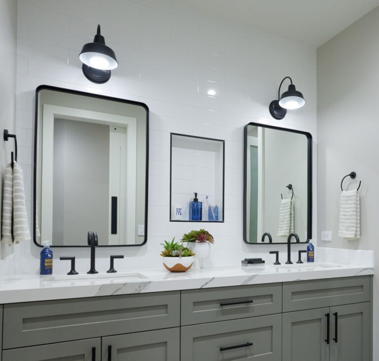 DJBPhoto2204011711 residential interior lighting bath vanity Austin avalon Wall Sconce 8in 100 Black 2