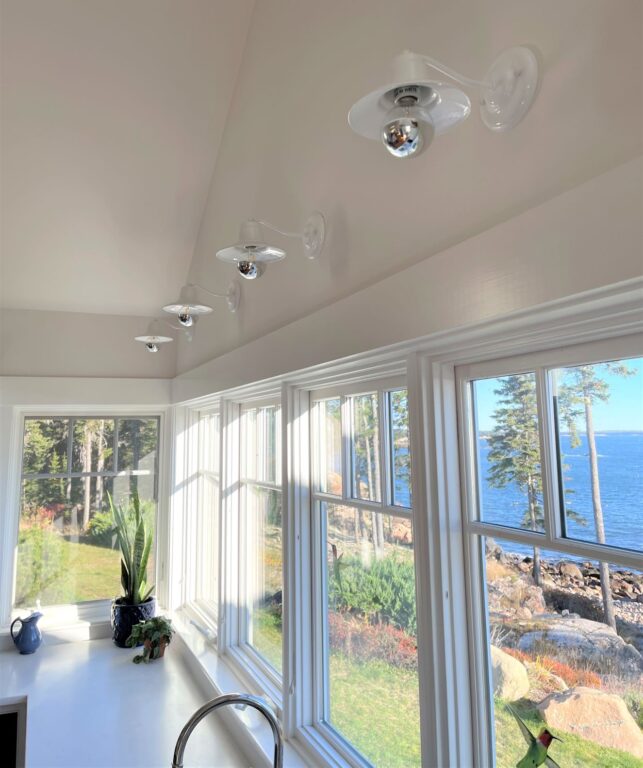 IMG 0476 residential interior lighting kitchen sink view Barn Light Mini Eclipse Wall Sconce 200 White G37arm