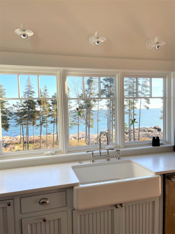 IMG 0482 residential interior lighting kitchen sink view Barn Light Mini Eclipse Wall Sconce 200 White G37arm